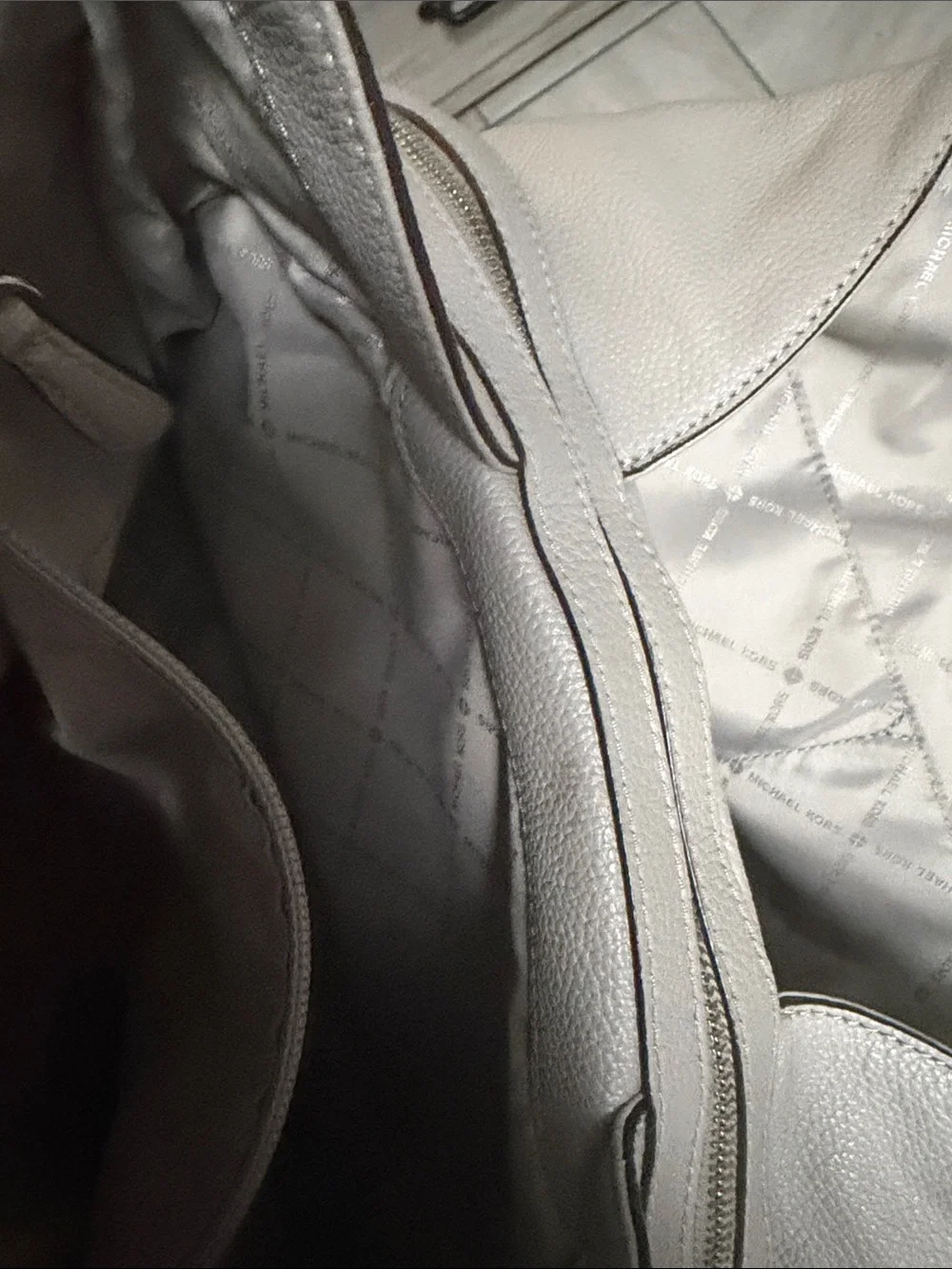 Michael Kors Pebbled Leather Shoulder Hobo in Taupe Gray